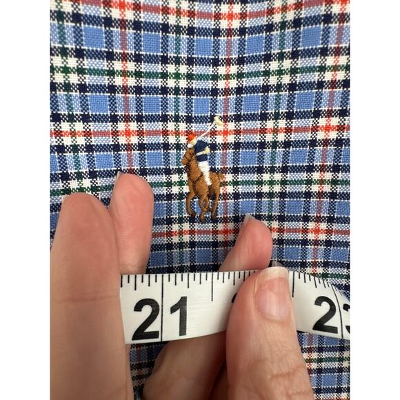 Ralph Lauren Shirt Mens Medium Blue Plaid Button Down Pony Long Sleeve Cotton - Picture 7 of 7